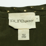 DKNY PURE Bubble Hem Womens Shift Dress Green Silk Spotted Knee Length S