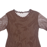 Rhinestone Glitter Butterfly Womens Blouse Brown M