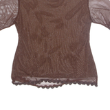 Rhinestone Glitter Butterfly Womens Blouse Brown M