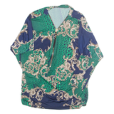 Womens Printed Blouse Green High Neck 3/4 Sleeve Geometric L