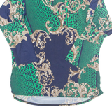 Womens Printed Blouse Green High Neck 3/4 Sleeve Geometric L