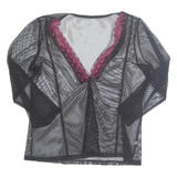 Womens Kimono Blouse Black V-Neck Long Sleeve L