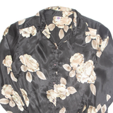C & A Womens Printed Shirt Black Collared Long Sleeve Floral S