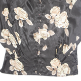 C & A Womens Printed Shirt Black Collared Long Sleeve Floral S