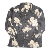 C & A Womens Printed Shirt Black Collared Long Sleeve Floral S