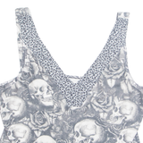 Skull Womens Printed Top Grey V-Neck Sleeveless Crazy Pattern 2XL