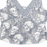 Skull Womens Printed Top Grey V-Neck Sleeveless Crazy Pattern 2XL
