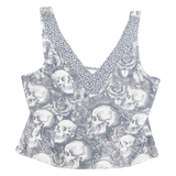 Skull Womens Printed Top Grey V-Neck Sleeveless Crazy Pattern 2XL