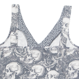 Skull Womens Printed Top Grey V-Neck Sleeveless Crazy Pattern 2XL