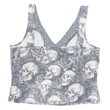 Skull Womens Printed Top Grey V-Neck Sleeveless Crazy Pattern 2XL