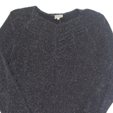 LINEA Glitter Womens Blouse Black Long Sleeve Nylon L