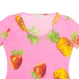 VERA FINZI Pineapple Strawberry Womens Printed Top Pink Crazy Pattern XL