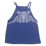 Beaded Womens Top Blue Sleeveless S