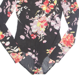 MATERIAL GIRL Womens Printed Bodysuit Black Long Sleeve Nylon Floral M
