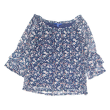 APT. 9 Womens Printed Blouse Blue Long Sleeve Floral M