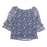 APT. 9 Womens Printed Blouse Blue Long Sleeve Floral M