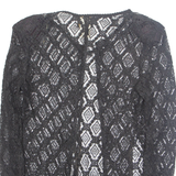 MIDNIGHT GLO Womens Kimono Blouse Black Long Sleeve Nylon M