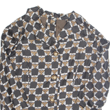 Womens Printed Shirt Black Collared 3/4 Sleeve Geometric M