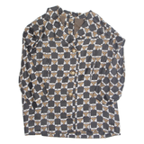 Womens Printed Shirt Black Collared 3/4 Sleeve Geometric M