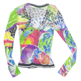Womens Printed Blouse Green V-Neck Long Sleeve Floral S