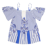 Womens Printed Top Blue Off Shoulder Striped M