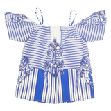 Womens Printed Top Blue Off Shoulder Striped M