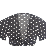 AMISU Cropped Womens Wrap Top Black V-Neck Polka Dot XL