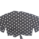 AMISU Cropped Womens Wrap Top Black V-Neck Polka Dot XL