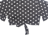 AMISU Cropped Womens Wrap Top Black V-Neck Polka Dot XL