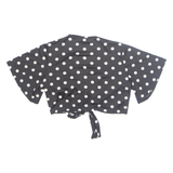 AMISU Cropped Womens Wrap Top Black V-Neck Polka Dot XL