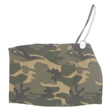 JENNYFER Womens Cropped Top Green Button Neck One Shoulder Camouflage M