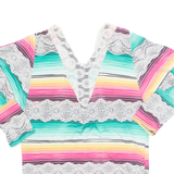 Rhinestone Lace Womens Printed Top Green Long Sleeve Striped M