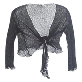 IKAT Womens Wrap Blouse Black V-Neck 3/4 Sleeve S