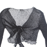 IKAT Womens Wrap Blouse Black V-Neck 3/4 Sleeve S