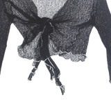 IKAT Womens Wrap Blouse Black V-Neck 3/4 Sleeve S