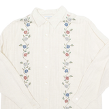 BLUE SPRUCE Embroidered Womens Shirt Beige Collared Long Sleeve Linen Floral XL
