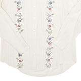 BLUE SPRUCE Embroidered Womens Shirt Beige Collared Long Sleeve Linen Floral XL