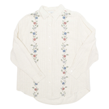 BLUE SPRUCE Embroidered Womens Shirt Beige Collared Long Sleeve Linen Floral XL