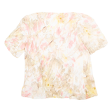 Tie-dye Womens Printed Blouse Beige Button Neck Crazy Pattern XL