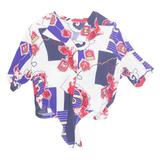 Cropped Nautical Womens Printed Shirt Blue Collared Crazy Pattern L