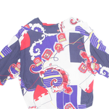 Cropped Nautical Womens Printed Shirt Blue Collared Crazy Pattern L