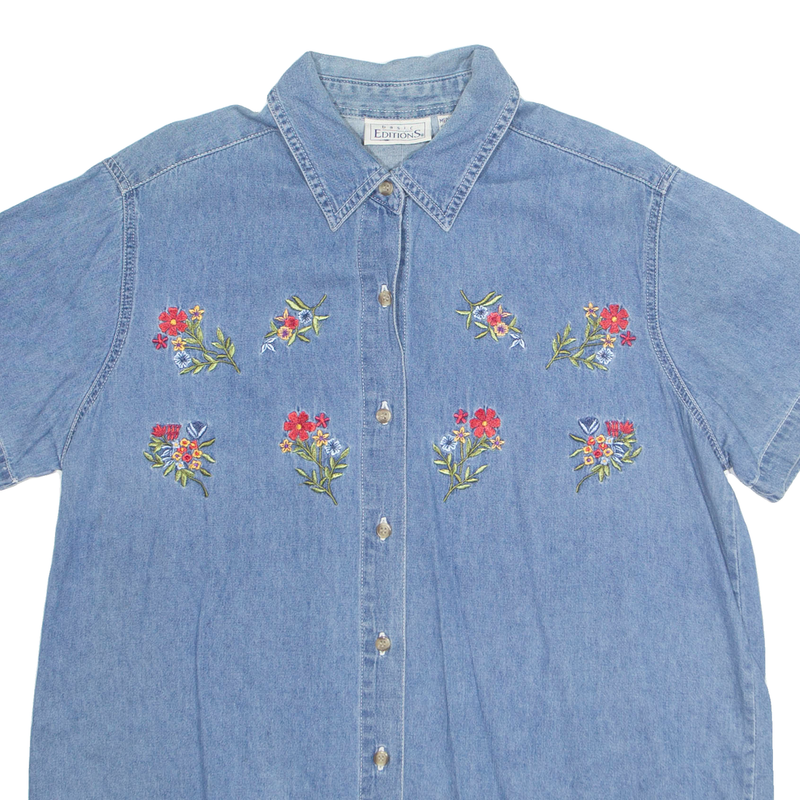 BASIC EDITIONS Womens Shirt Blue Collared Floral M