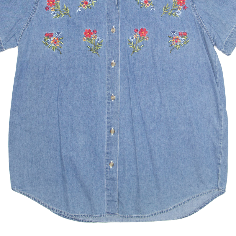 BASIC EDITIONS Womens Shirt Blue Collared Floral M