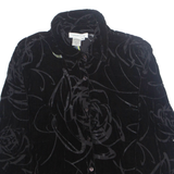 COLDWATER CREEK Womens Blouse Black Collared Long Sleeve Floral L