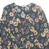 MISS LEOFRIC Womens Printed Blouse Green Long Sleeve Floral M