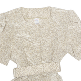 Womens Smock Shirt Beige V-Neck Floral M