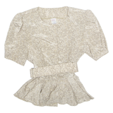 Womens Smock Shirt Beige V-Neck Floral M