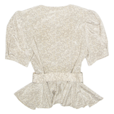 Womens Smock Shirt Beige V-Neck Floral M