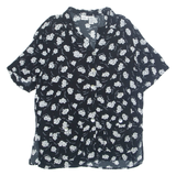 MIXIT Womens Printed Shirt Black Collared Floral L