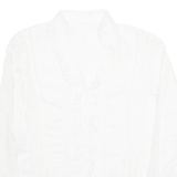 Womens Ruffle Blouse White Collared Long Sleeve M